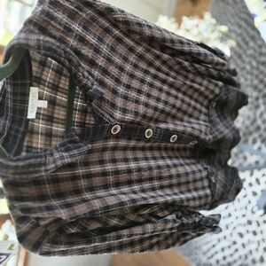 Habitat Plaid Button-Up Blouse - Black and Brown